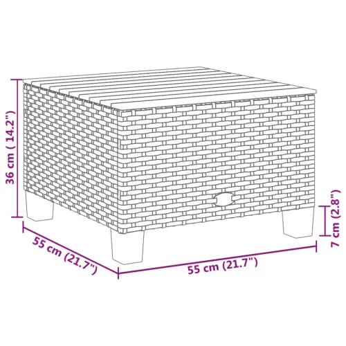  bézs polyrattan és akácfa kerti asztal 55 x 55 x 36 cm
