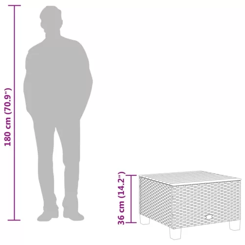 bézs polyrattan és akácfa kerti asztal 55 x 55 x 36 cm