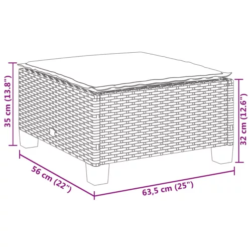  szürke polyrattan kerti ülőke párnával 63,5 x 56 x 32 cm