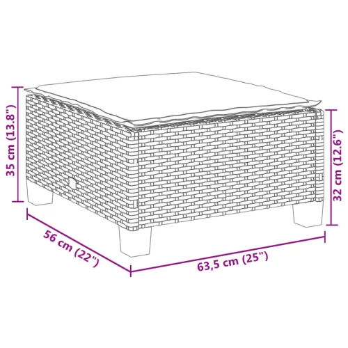  szürke polyrattan kerti ülőke párnával 63,5 x 56 x 32 cm
