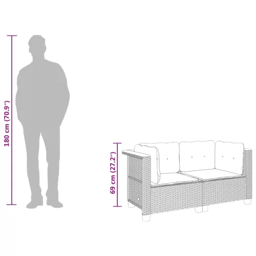  2 db fekete polyrattan kerti sarokkanapé párnákkal