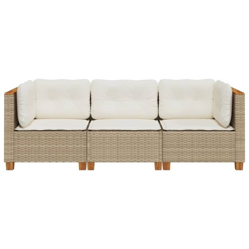  3 személyes bézs polyrattan kerti kanapé párnával