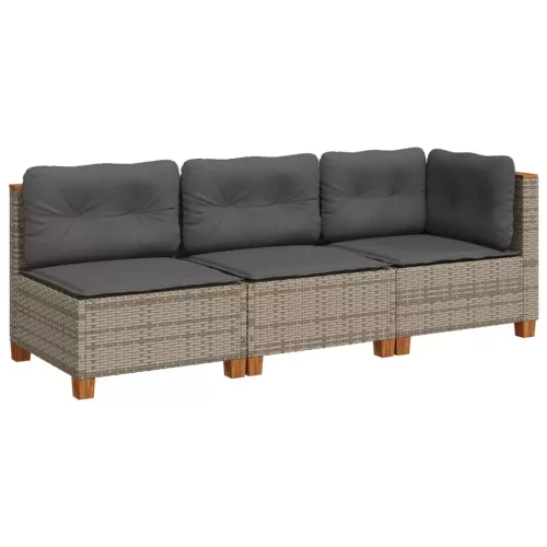  3 személyes szürke polyrattan kerti kanapé párnával