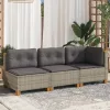  3 személyes szürke polyrattan kerti kanapé párnával