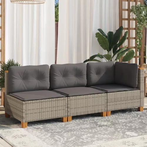  3 személyes szürke polyrattan kerti kanapé párnával