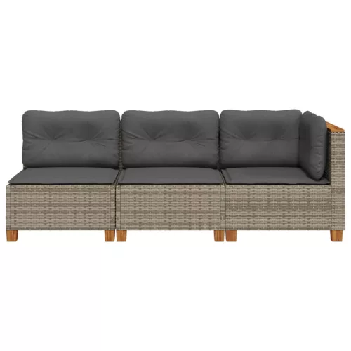  3 személyes szürke polyrattan kerti kanapé párnával