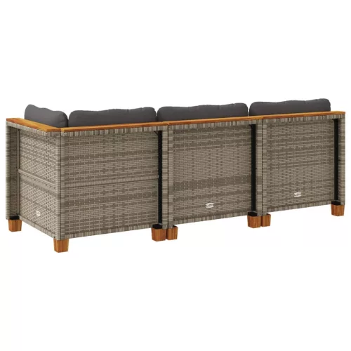  3 személyes szürke polyrattan kerti kanapé párnával