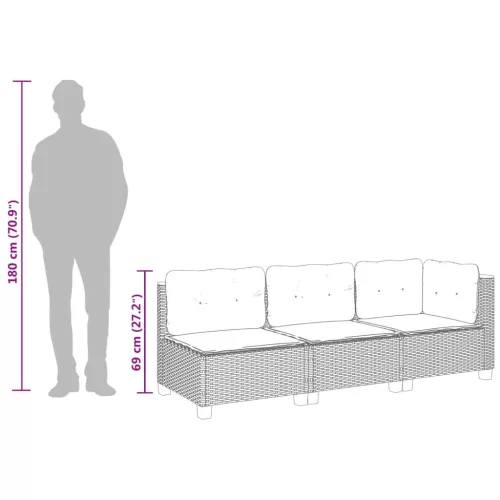  3 személyes bézs polyrattan kerti kanapé párnával