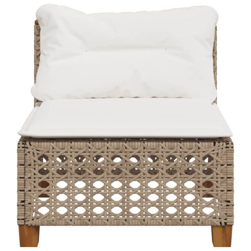  bézs polyrattan karfa nélküli kerti kanapé párnával