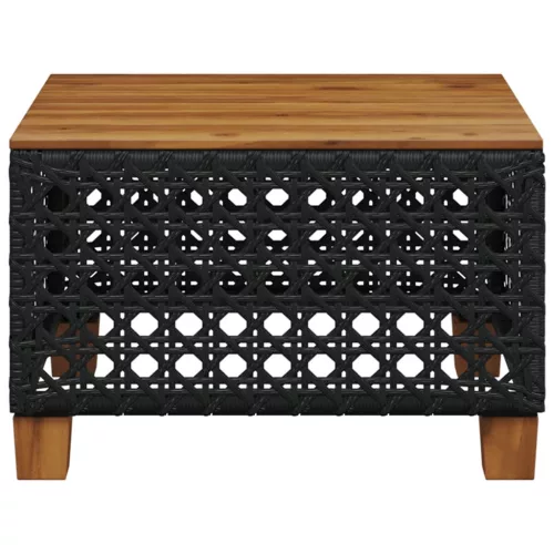  fekete polyrattan és akácfa kerti asztal 55 x 55 x 36 cm