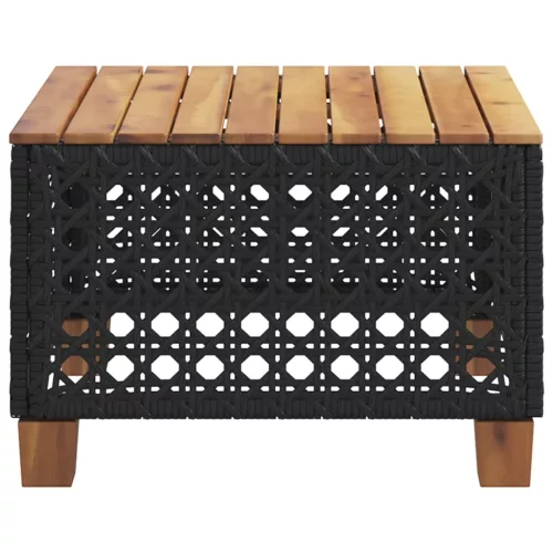  fekete polyrattan és akácfa kerti asztal 55 x 55 x 36 cm
