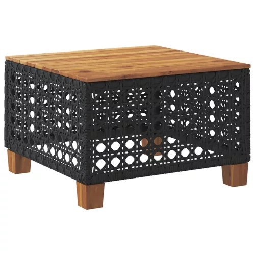  fekete polyrattan és akácfa kerti asztal 55 x 55 x 36 cm