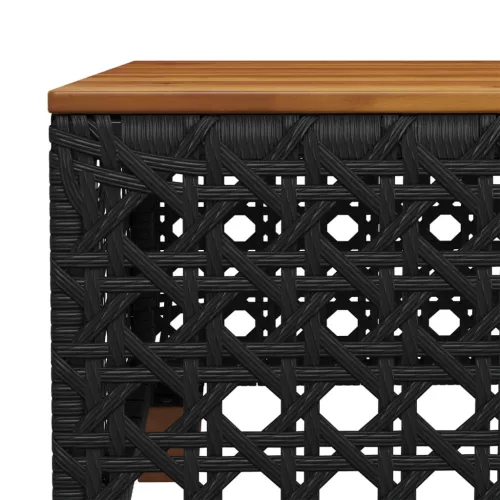 fekete polyrattan és akácfa kerti asztal 55 x 55 x 36 cm