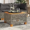  szürke polyrattan és akácfa kerti asztal 55 x 55 x 36 cm