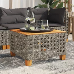  szürke polyrattan és akácfa kerti asztal 55 x 55 x 36 cm