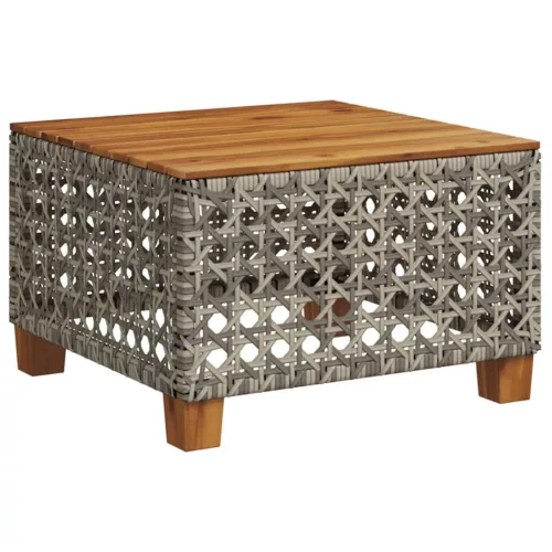 szürke polyrattan és akácfa kerti asztal 55 x 55 x 36 cm