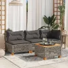  szürke polyrattan és akácfa kerti asztal 55 x 55 x 36 cm
