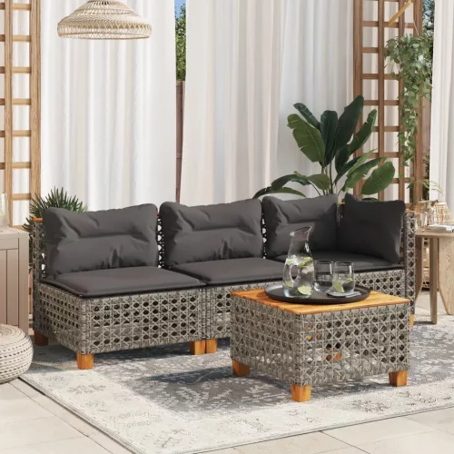  szürke polyrattan és akácfa kerti asztal 55 x 55 x 36 cm
