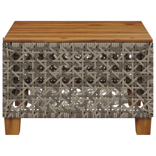  szürke polyrattan és akácfa kerti asztal 55 x 55 x 36 cm