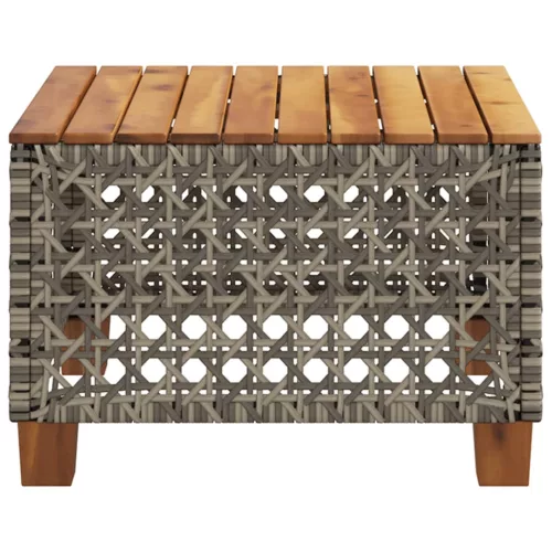  szürke polyrattan és akácfa kerti asztal 55 x 55 x 36 cm