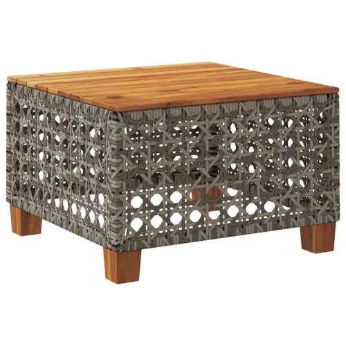  szürke polyrattan és akácfa kerti asztal 55 x 55 x 36 cm