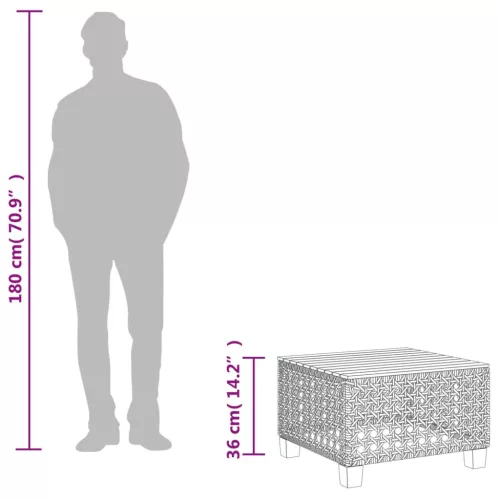  szürke polyrattan és akácfa kerti asztal 55 x 55 x 36 cm