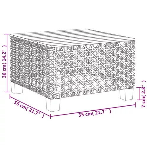  szürke polyrattan és akácfa kerti asztal 55 x 55 x 36 cm