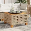  bézs polyrattan és akácfa kerti asztal 55 x 55 x 36 cm