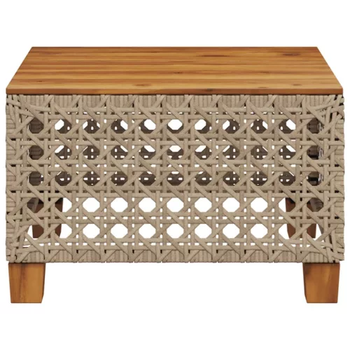  bézs polyrattan és akácfa kerti asztal 55 x 55 x 36 cm