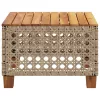  bézs polyrattan és akácfa kerti asztal 55 x 55 x 36 cm