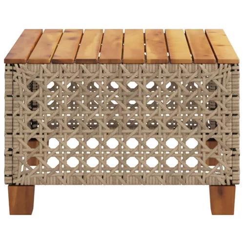  bézs polyrattan és akácfa kerti asztal 55 x 55 x 36 cm
