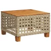 bézs polyrattan és akácfa kerti asztal 55 x 55 x 36 cm
