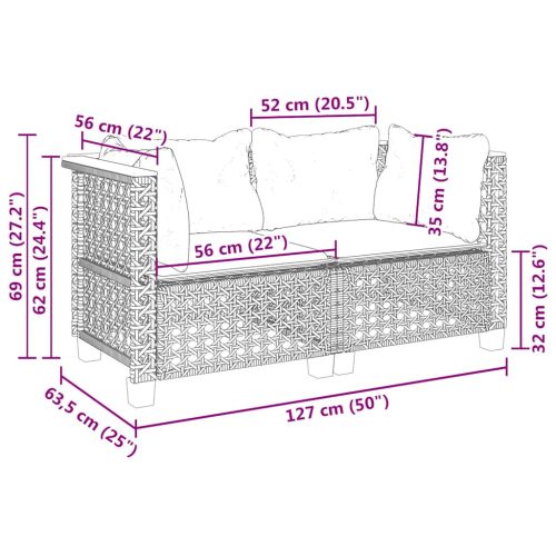  2 db bézs polyrattan kerti sarokkanapé párnákkal