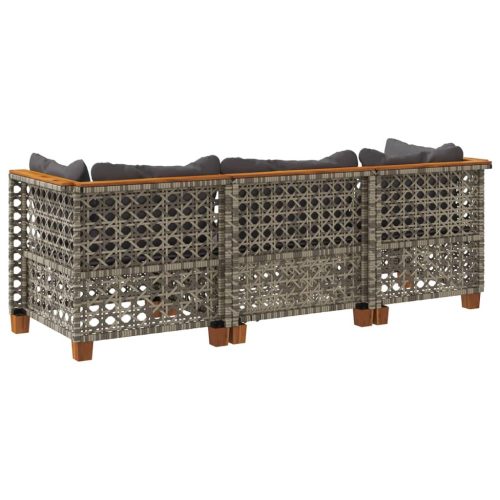  3 személyes szürke polyrattan kerti kanapé párnával