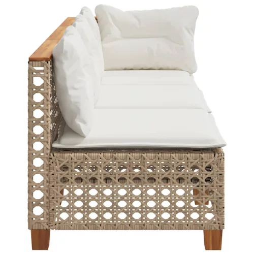  3 személyes bézs polyrattan kerti kanapé párnával