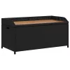  fekete polyrattan és akácfa tárolópad 100 x 50 x 52 cm
