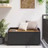  fekete polyrattan és akácfa tárolópad 100 x 50 x 52 cm