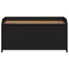  fekete polyrattan és akácfa tárolópad 100 x 50 x 52 cm
