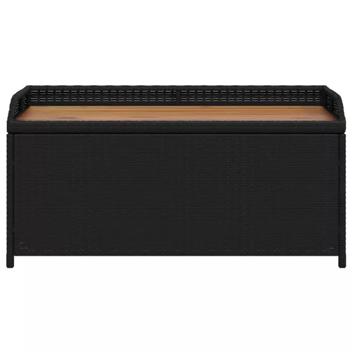  fekete polyrattan és akácfa tárolópad 100 x 50 x 52 cm