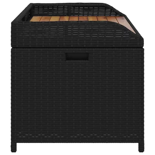  fekete polyrattan és akácfa tárolópad 100 x 50 x 52 cm