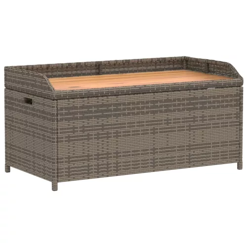  szürke polyrattan és akácfa tárolópad 100 x 50 x 52 cm