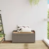  szürke polyrattan és akácfa tárolópad 100 x 50 x 52 cm