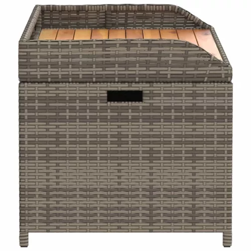  szürke polyrattan és akácfa tárolópad 100 x 50 x 52 cm
