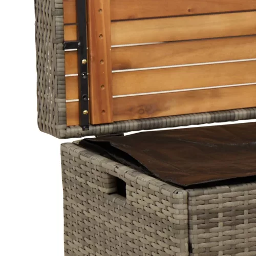  szürke polyrattan és akácfa tárolópad 100 x 50 x 52 cm