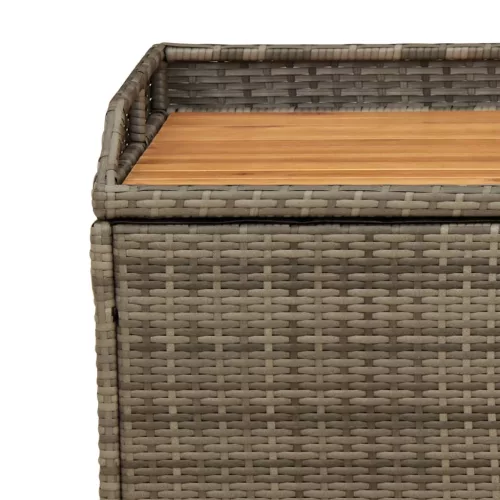  szürke polyrattan és akácfa tárolópad 100 x 50 x 52 cm
