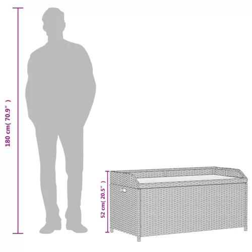  szürke polyrattan és akácfa tárolópad 100 x 50 x 52 cm