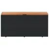  fekete polyrattan és akácfa kerti tárolóláda 110 x 50 x 54 cm