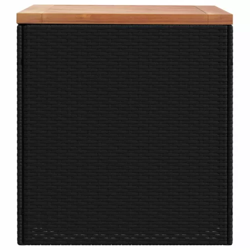  fekete polyrattan és akácfa kerti tárolóláda 110 x 50 x 54 cm