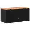  fekete polyrattan és akácfa kerti tárolóláda 110 x 50 x 54 cm
