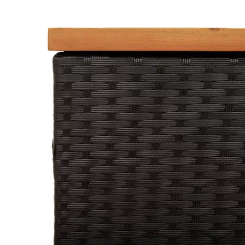  fekete polyrattan és akácfa kerti tárolóláda 110 x 50 x 54 cm